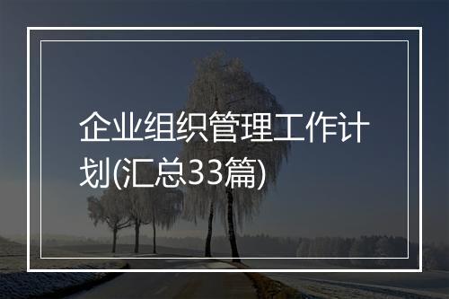 企业组织管理工作计划(汇总33篇)