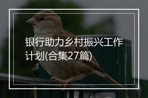银行助力乡村振兴工作计划(合集27篇)