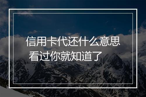 信用卡代还什么意思 看过你就知道了