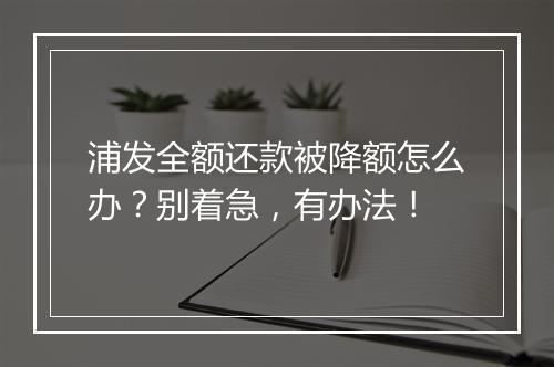 浦发全额还款被降额怎么办?别着急,有办法!