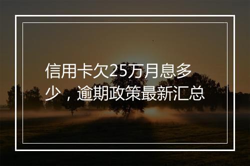信用卡欠25万月息多少,逾期政策最新汇总