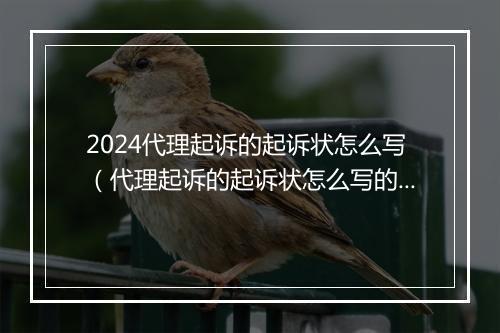 2024代理起诉的起诉状怎么写(代理起诉的起诉状怎么写的)