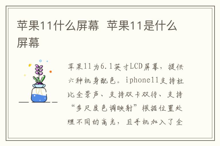 苹果11什么屏幕  苹果11是什么屏幕
