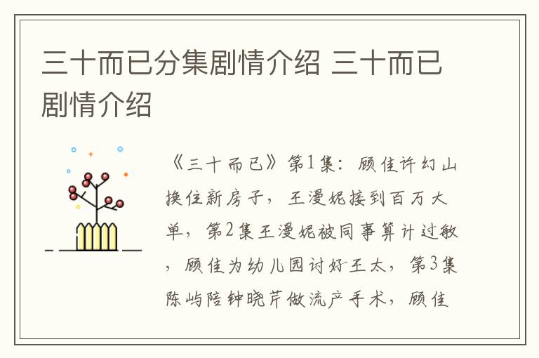 三十而已分集剧情介绍 三十而已剧情介绍