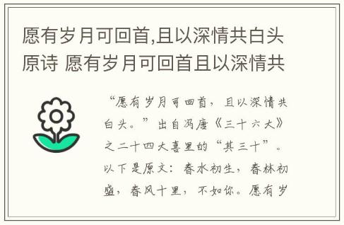 愿有岁月可回首,且以深情共白头原诗 愿有岁月可回首且以深情共白头